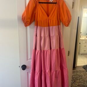 Orange and Pink Tiered Maxi Dress